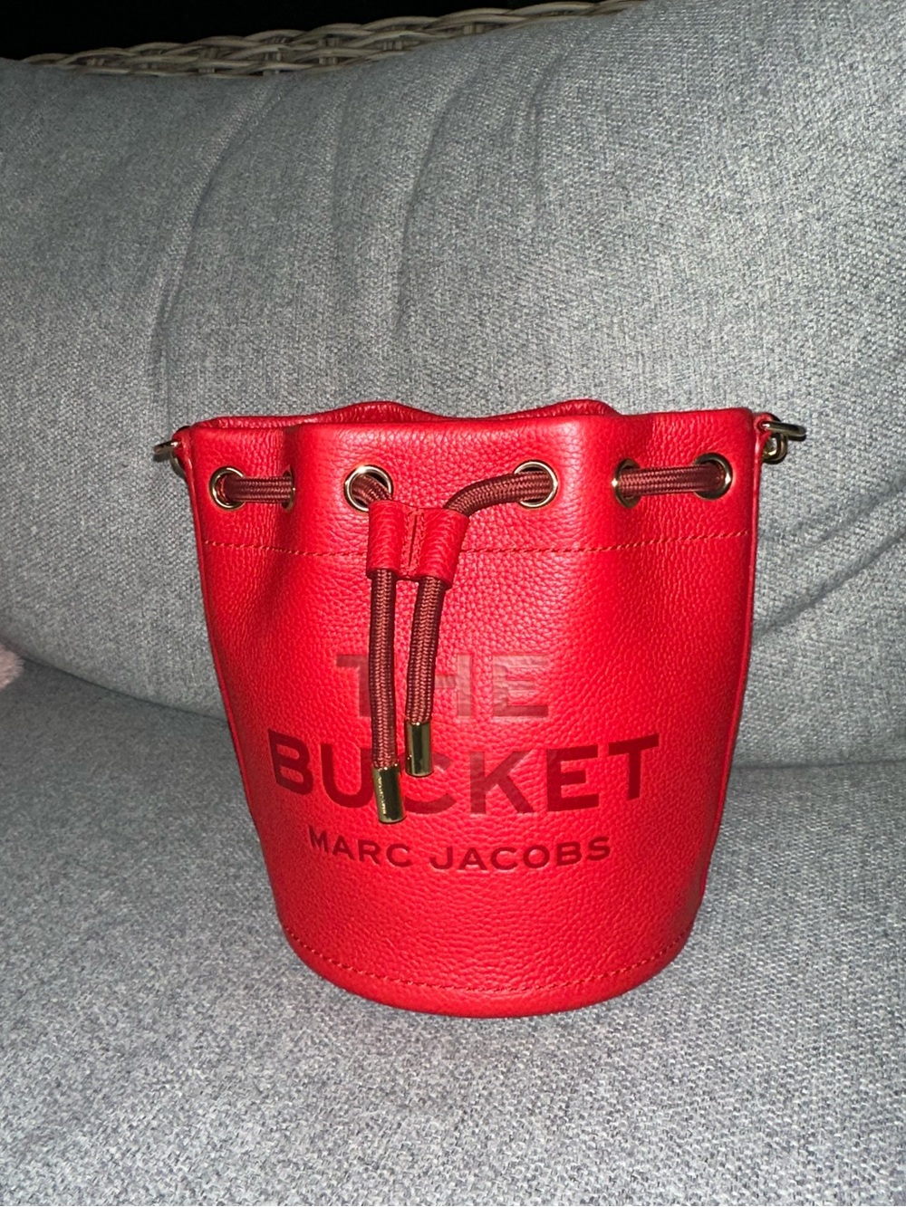 Marc Jacobs Red Leather Drawstring Bucket Bag